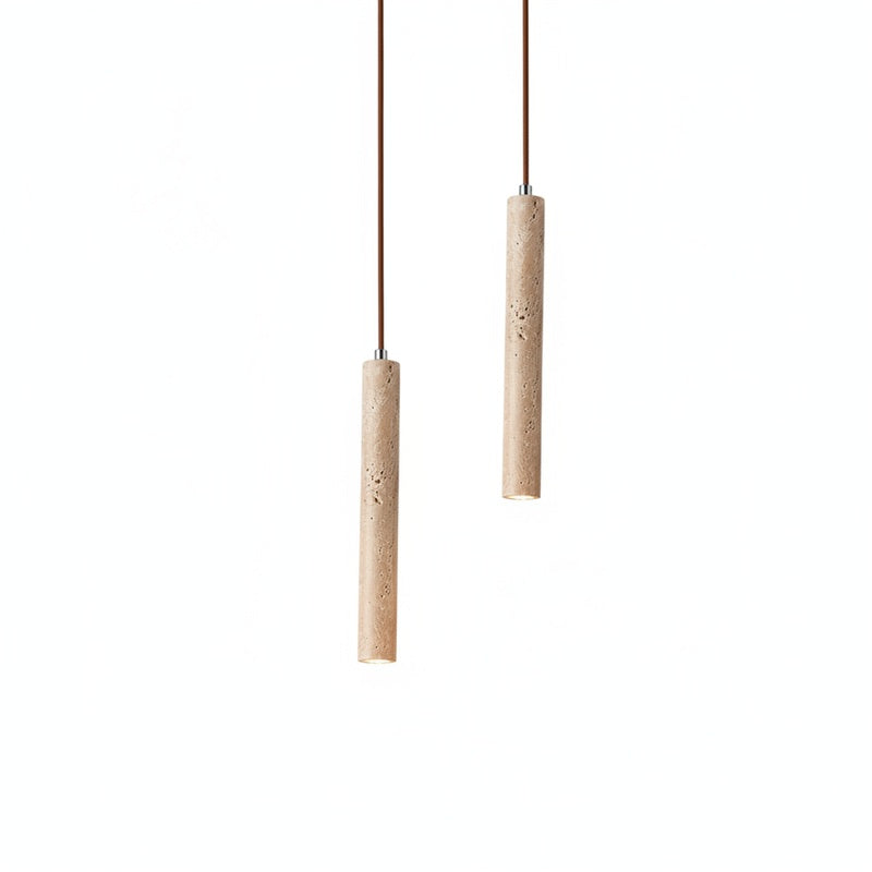 Wabi-Sabi Travertine Cylinder Pendant Light, Warm 3000K