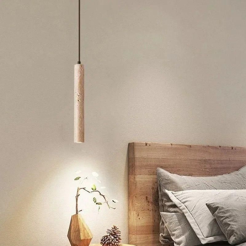 Wabi-Sabi Travertine Cylinder Pendant Light, Warm 3000K