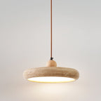 Travertine Pendant Light with White Diffuser and Wood Detail