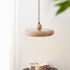 Travertine Pendant Light with White Diffuser and Wood Detail