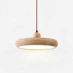 Travertine Pendant Light with White Diffuser and Wood Detail
