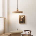 Travertine Pendant Light with White Diffuser and Wood Detail