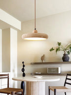 Travertine Pendant Light with White Diffuser and Wood Detail