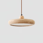 Travertine Pendant Light with White Diffuser and Wood Detail