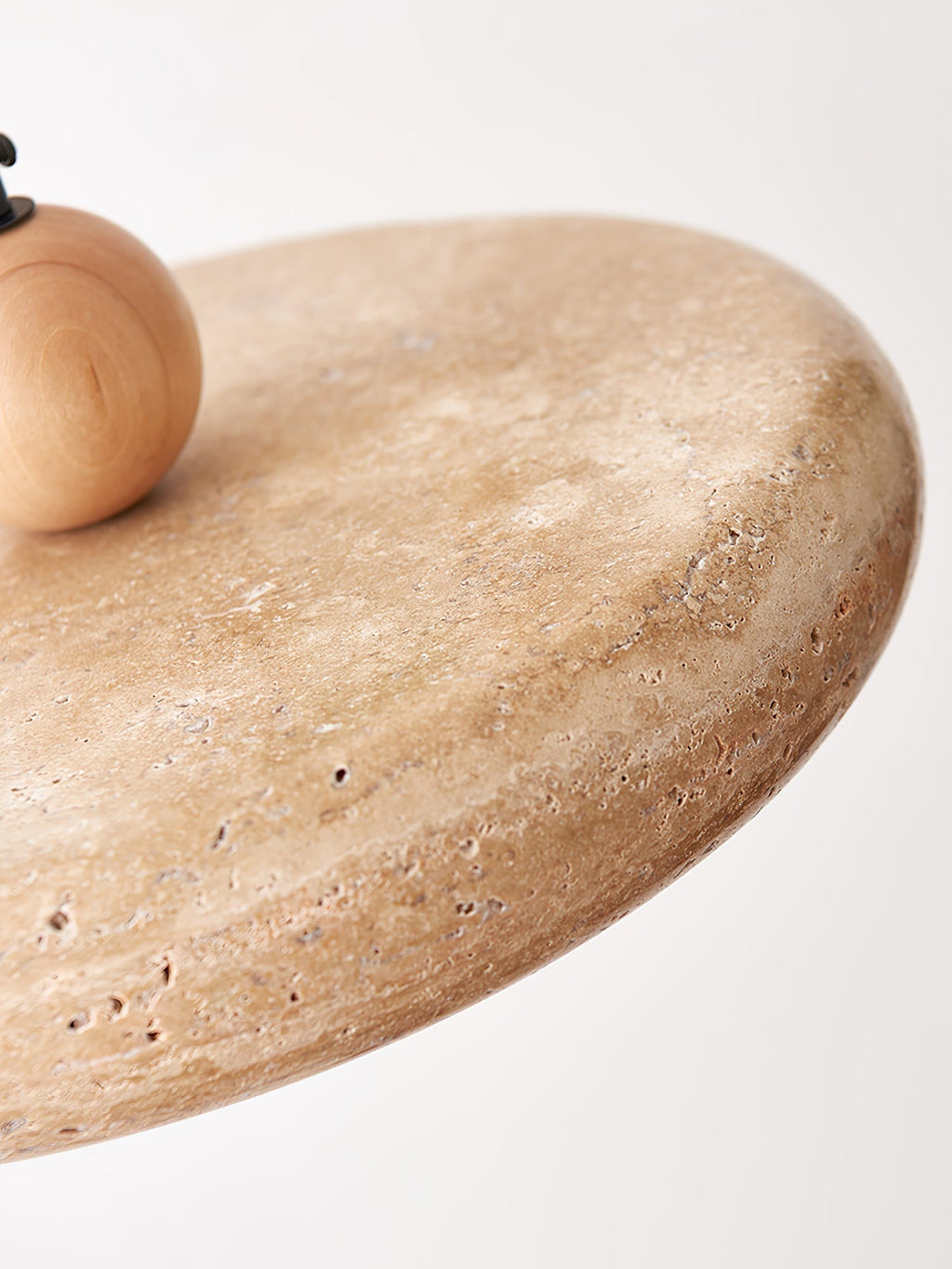 Travertine Pendant Light with White Diffuser and Wood Detail