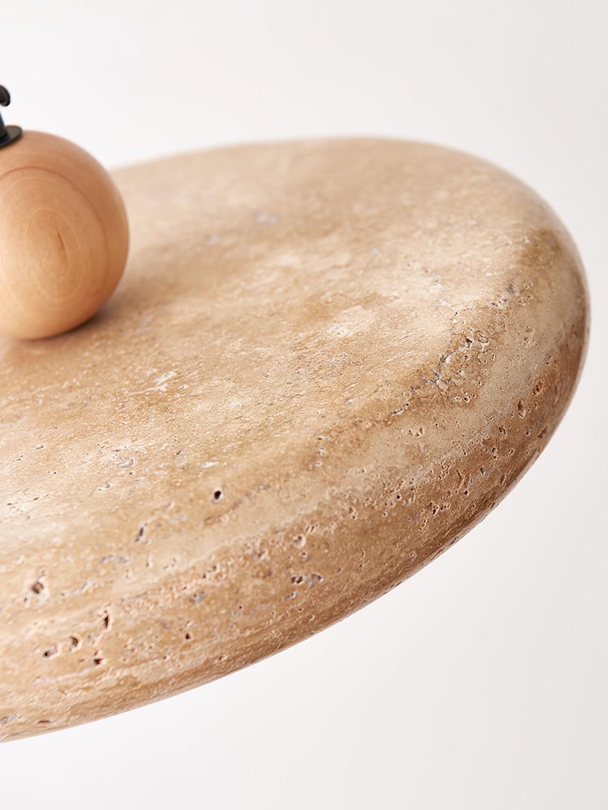 Travertine Pendant Light with White Diffuser and Wood Detail