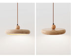 Travertine Pendant Light with White Diffuser and Wood Detail
