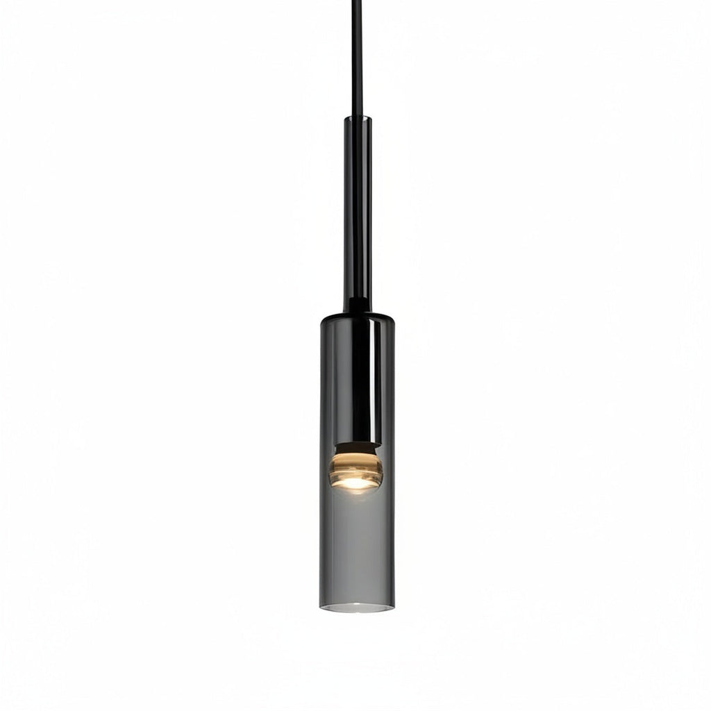 Smoked Glass Cylinder Pendant Light, 8 x 35 cm, E27