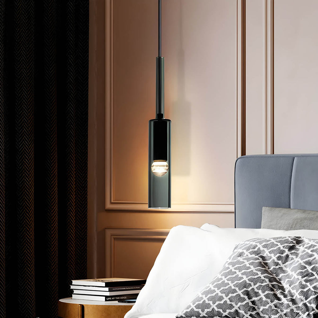 Smoked Glass Cylinder Pendant Light, 8 x 35 cm, E27