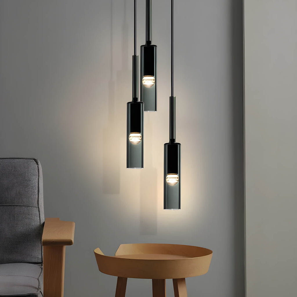 Smoked Glass Cylinder Pendant Light, 8 x 35 cm, E27