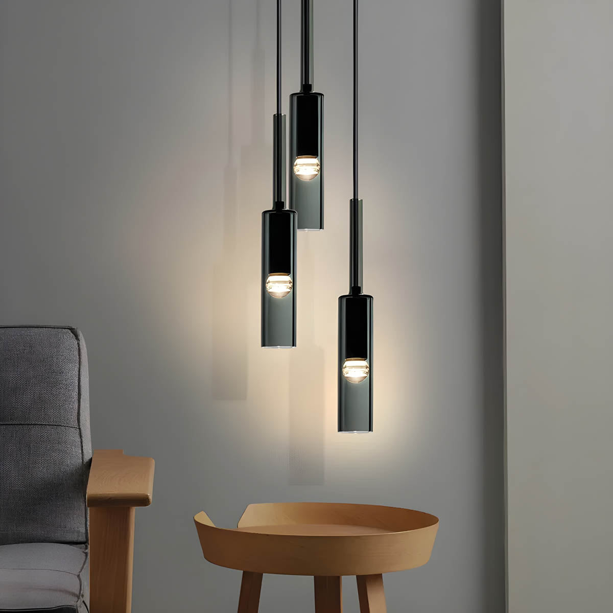 Smoked Glass Cylinder Pendant Light, 8 x 35 cm, E27