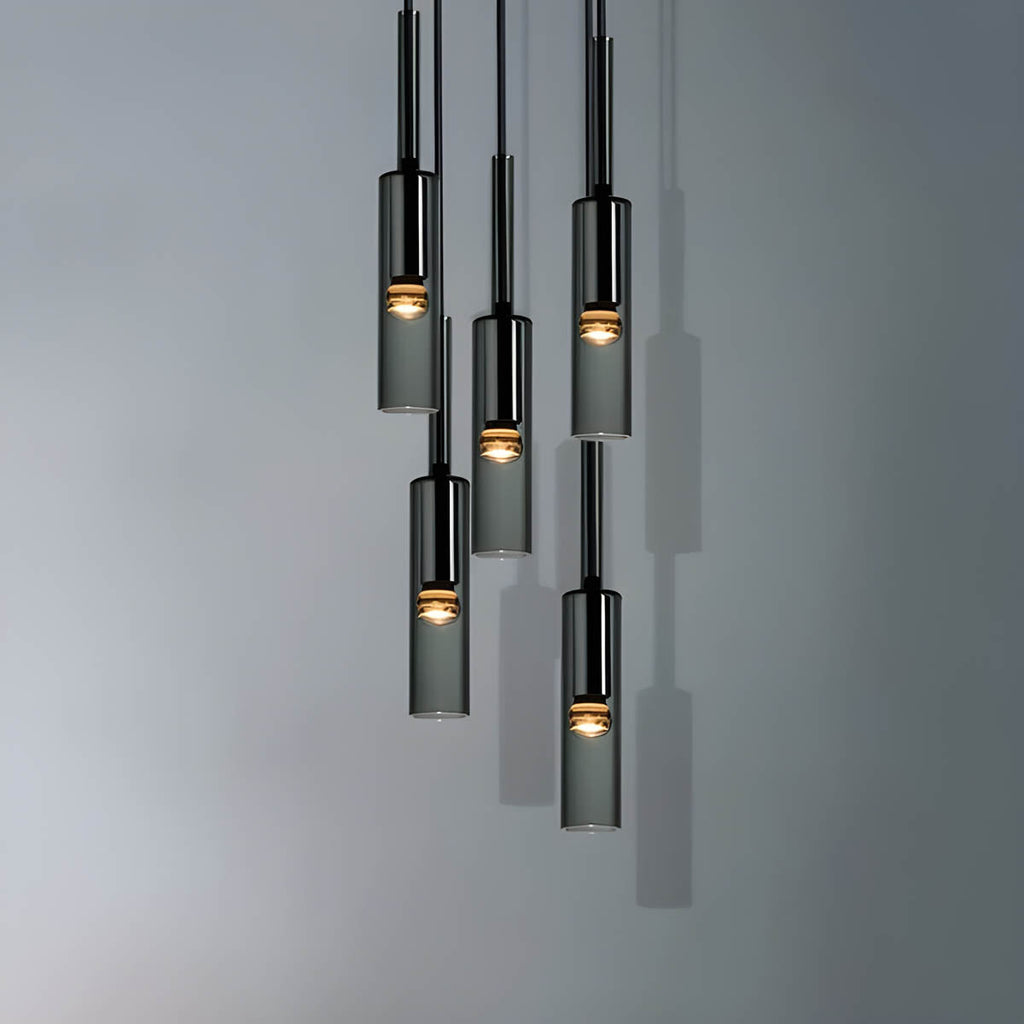 Smoked Glass Cylinder Pendant Light, 8 x 35 cm, E27
