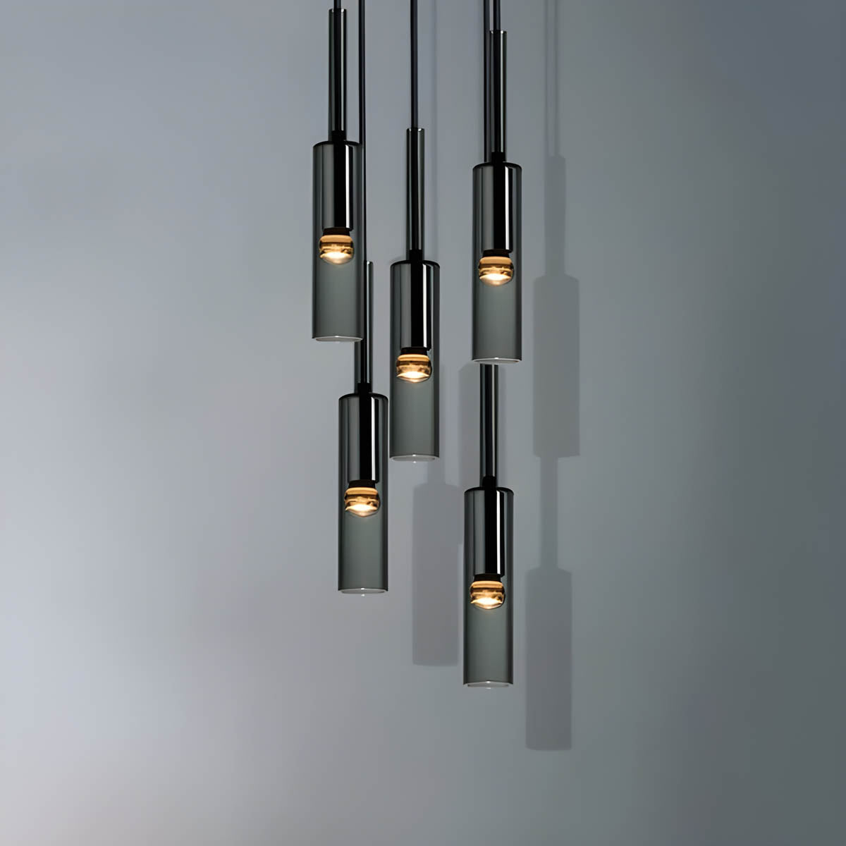 Smoked Glass Cylinder Pendant Light, 8 x 35 cm, E27