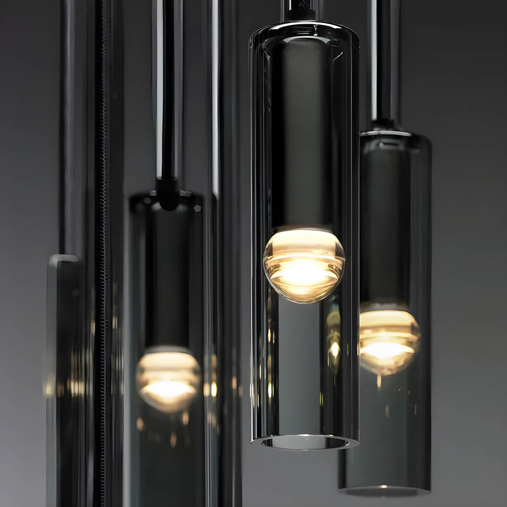 Smoked Glass Cylinder Pendant Light, 8 x 35 cm, E27