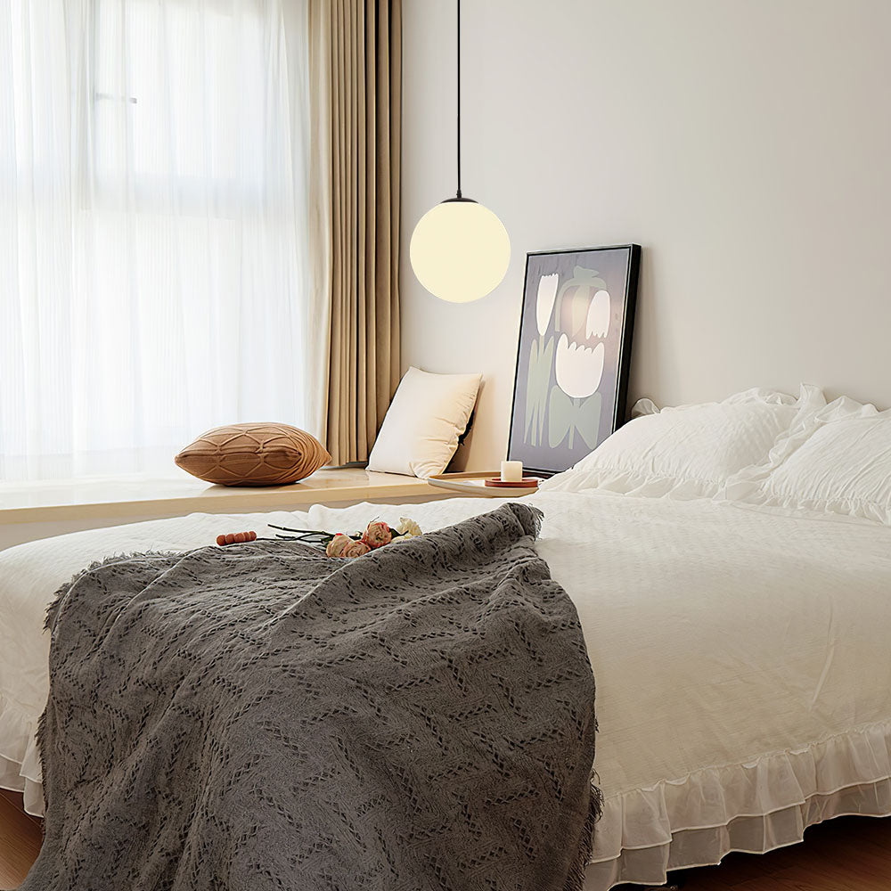 Milk White Glass Globe Pendant Light on Slim Cord, E27