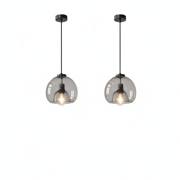 Smoked Glass Dome Pendant Light, 25 cm, E27