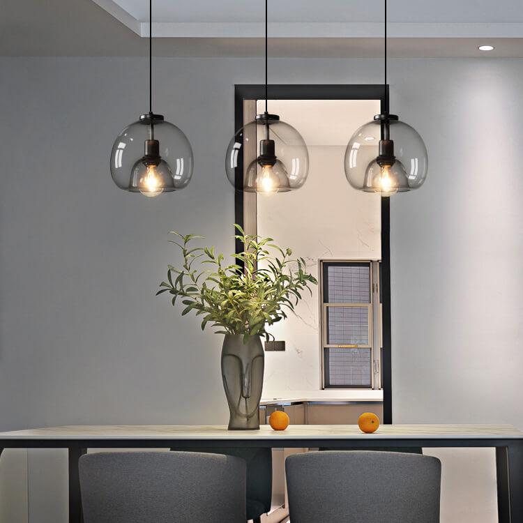 Smoked Glass Dome Pendant Light, 25 cm, E27