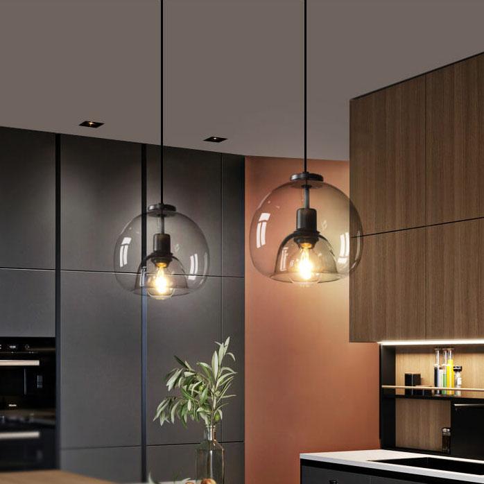 Smoked Glass Dome Pendant Light, 25 cm, E27