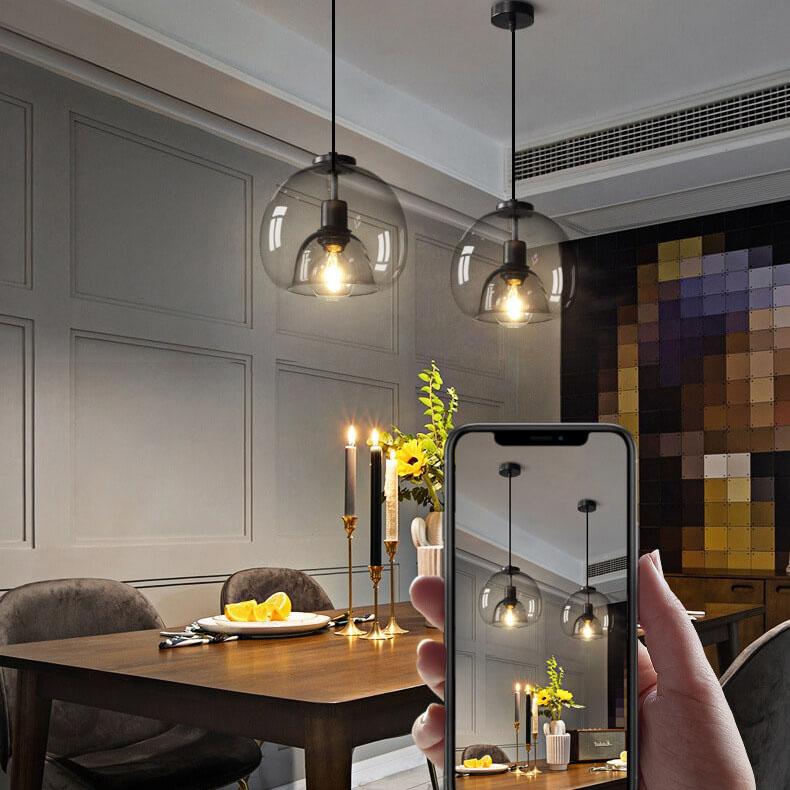 Smoked Glass Dome Pendant Light, 25 cm, E27