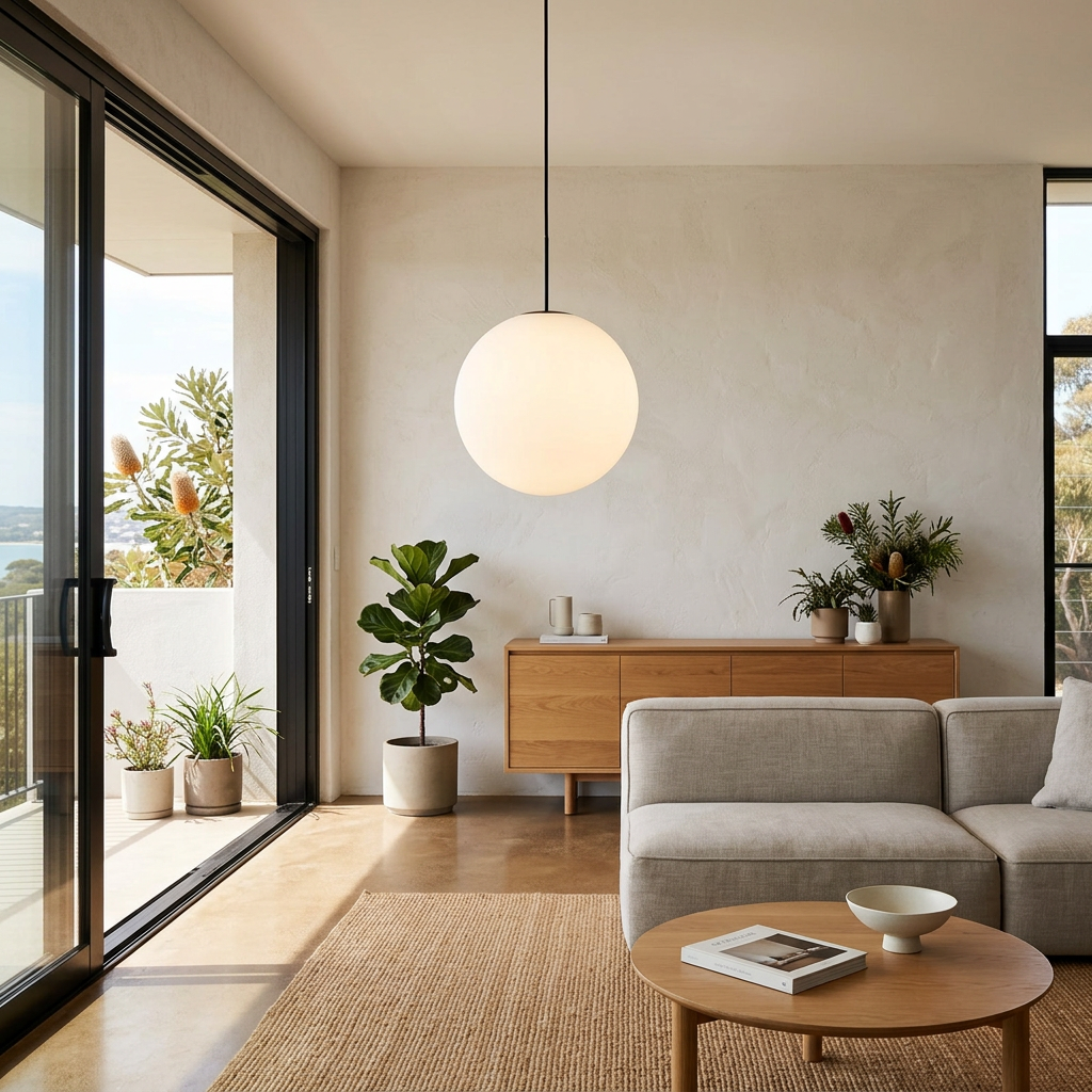 Opal Glass Globe Pendant Light with Adjustable Drop