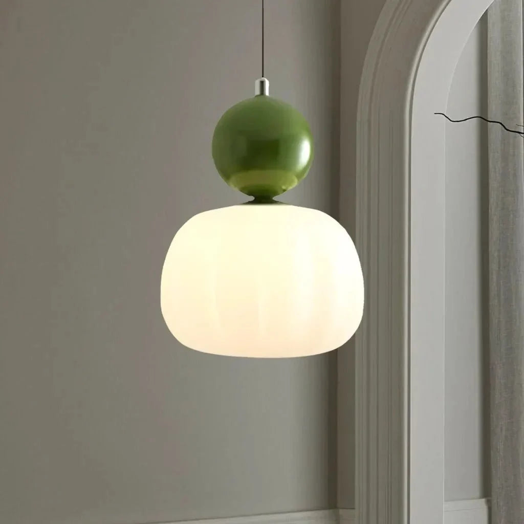 Modern Pendant Light with Sphere Detail and Opal Shade
