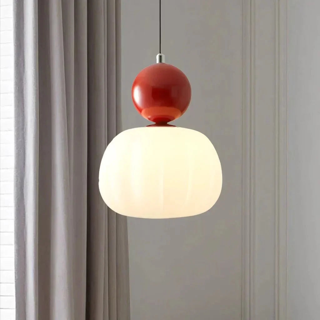 Modern Pendant Light with Sphere Detail and Opal Shade