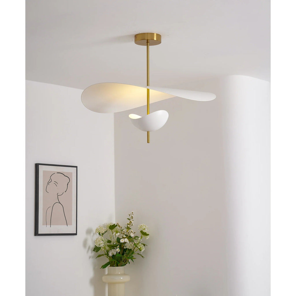 Modernist Floating Petal Pendant Light on Brass-Finish Rod