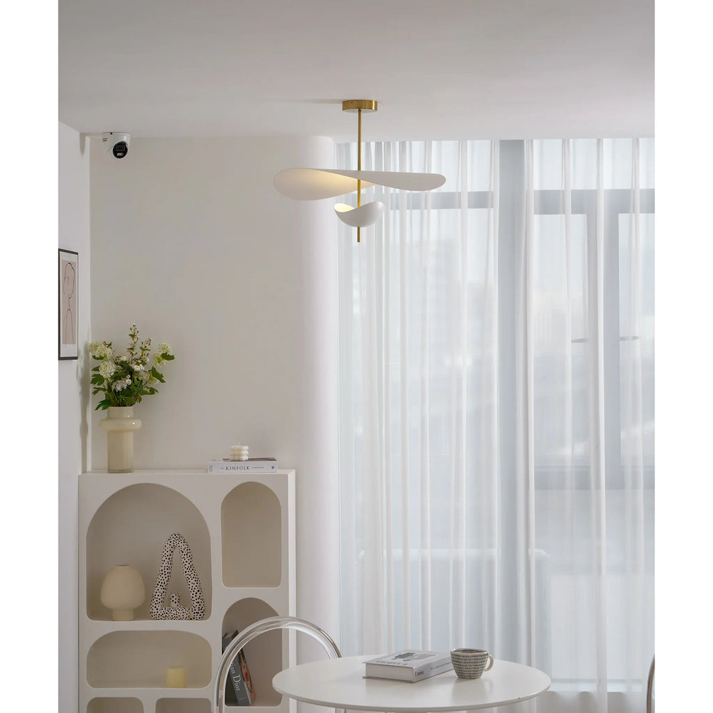 Modernist Floating Petal Pendant Light on Brass-Finish Rod