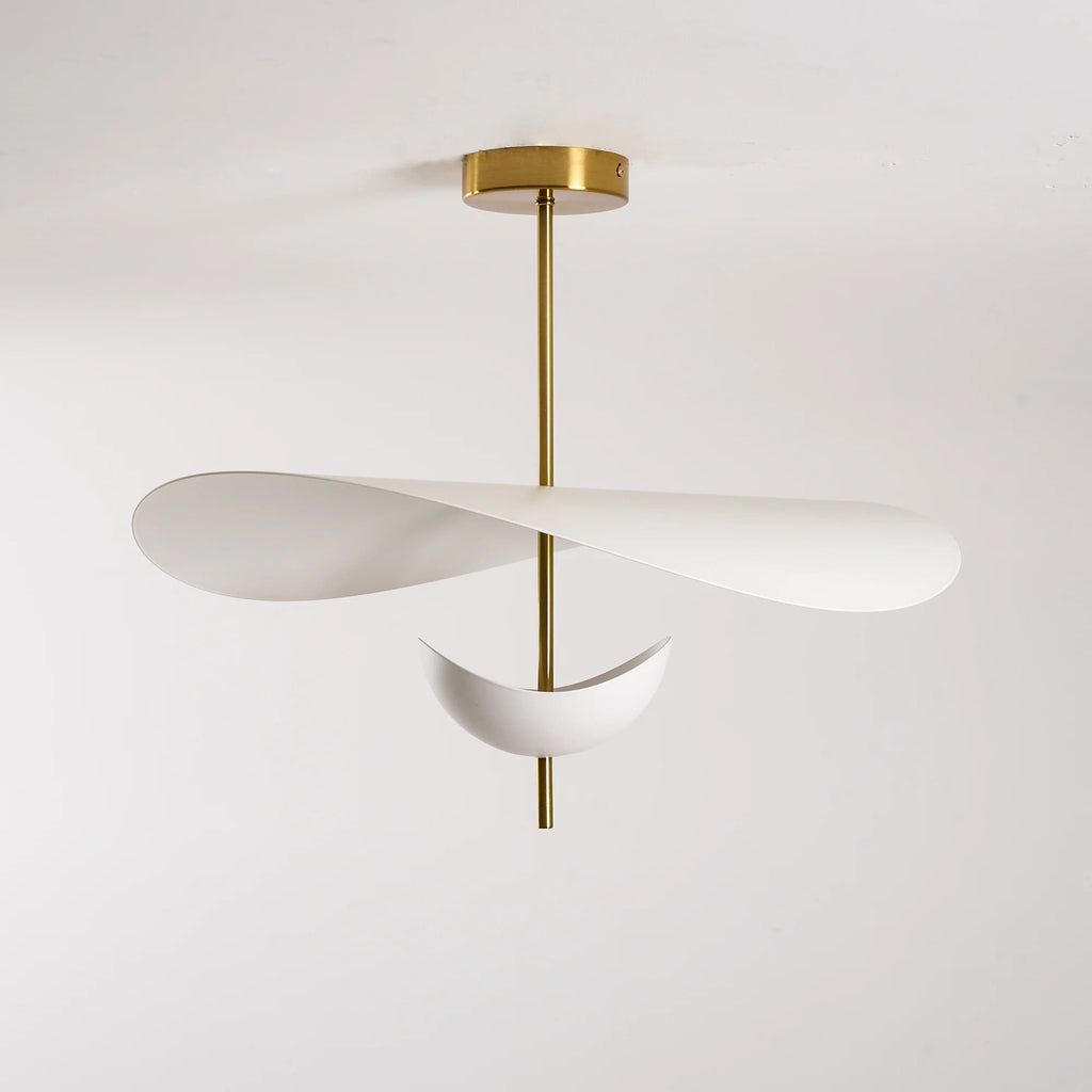 Modernist Floating Petal Pendant Light on Brass-Finish Rod