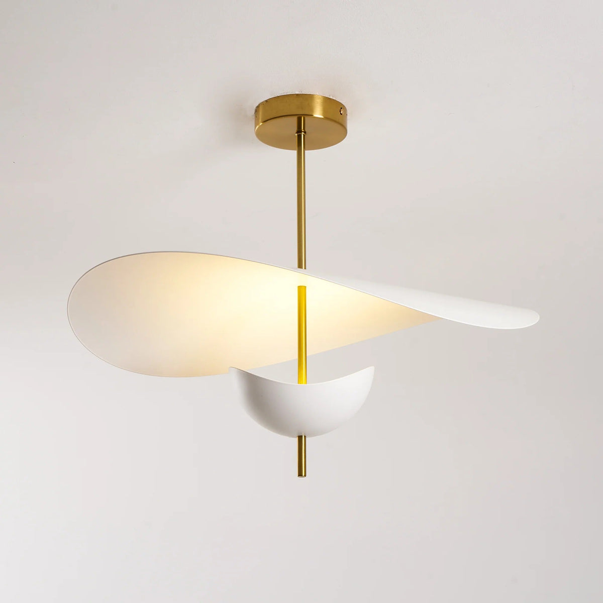 Modernist Floating Petal Pendant Light on Brass-Finish Rod