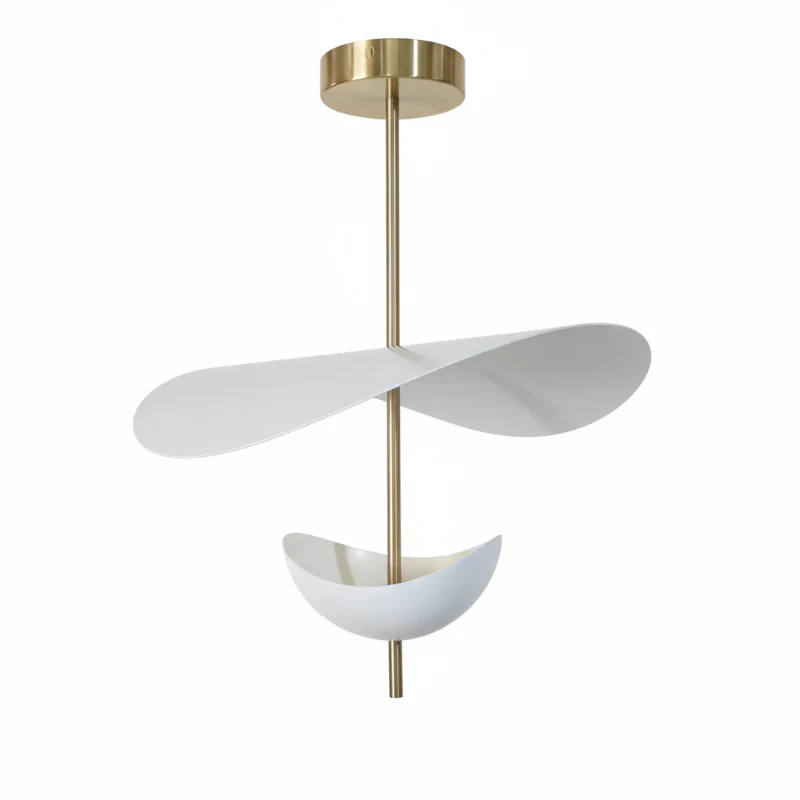 Modernist Floating Petal Pendant Light on Brass-Finish Rod