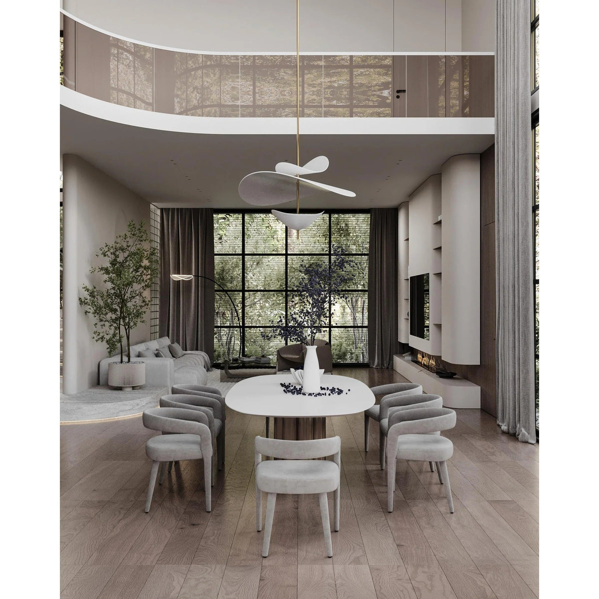 Modernist Floating Petal Pendant Light on Brass-Finish Rod