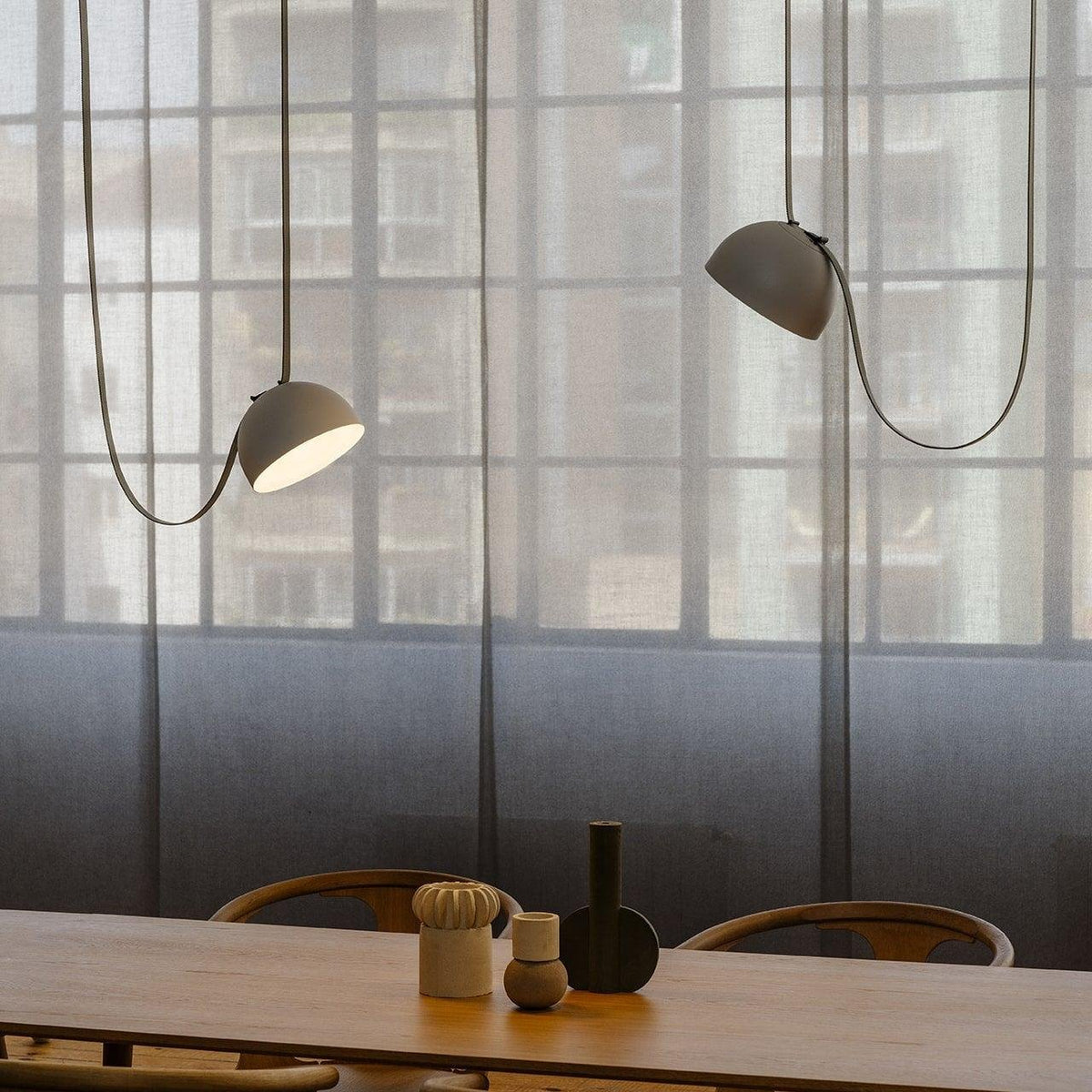 Hemisphere Pendant Lights on Leather Look Straps