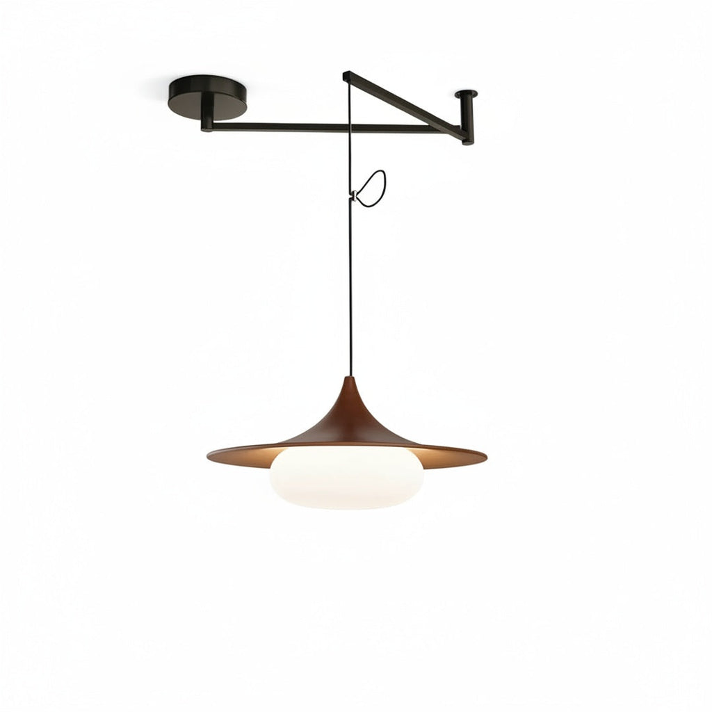 Modernist Swing Arm Pendant Light, Walnut Effect, 3000K LED