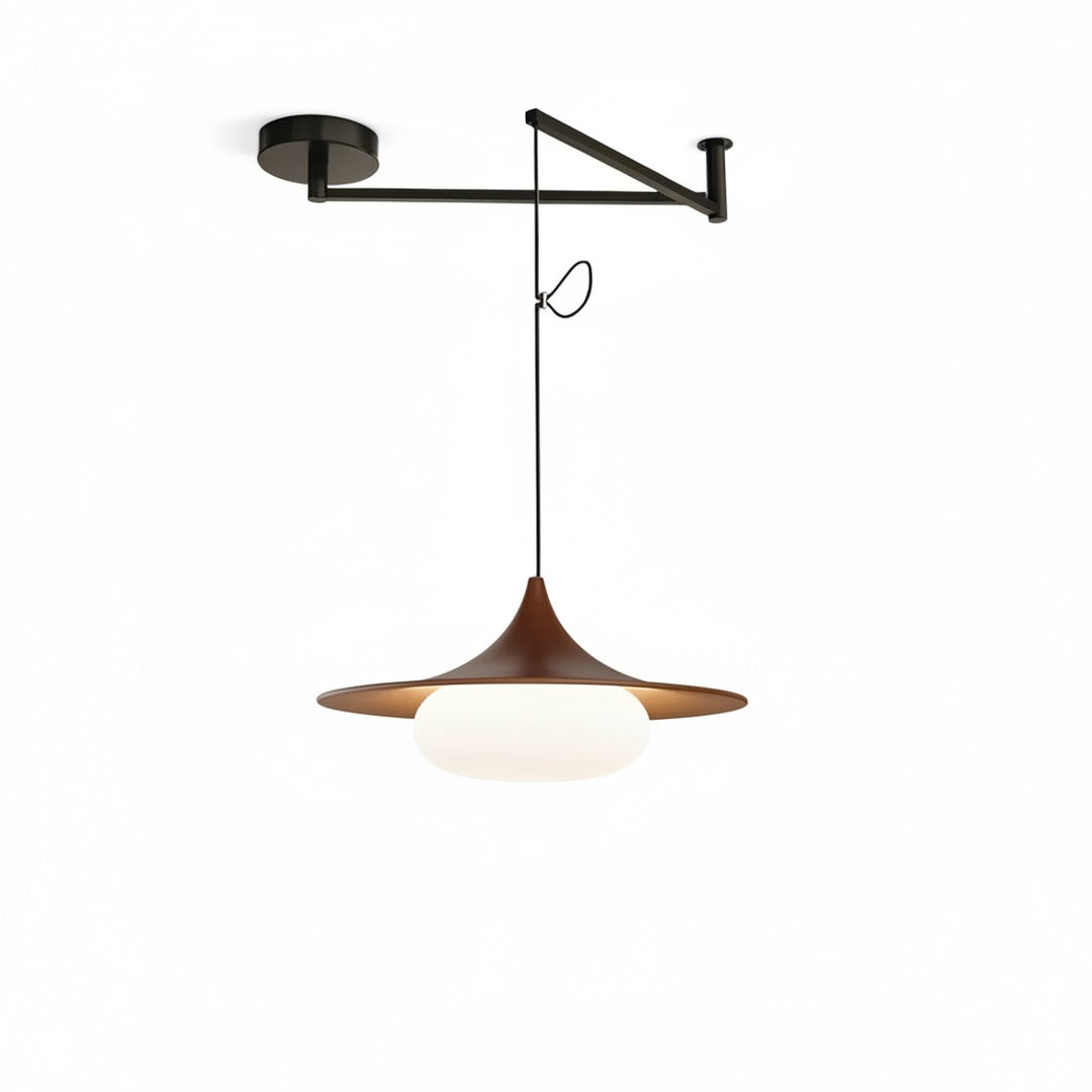 Modernist Swing Arm Pendant Light, Walnut Effect, 3000K LED