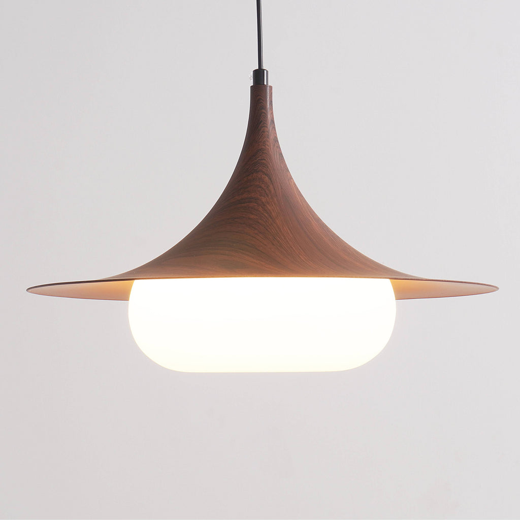 Modernist Swing Arm Pendant Light, Walnut Effect, 3000K LED