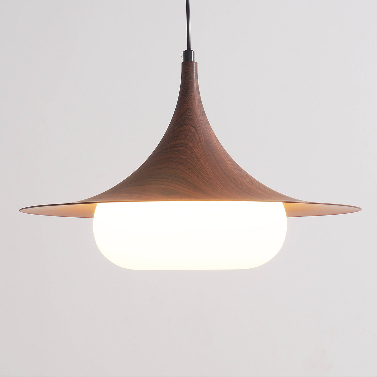 Modernist Swing Arm Pendant Light, Walnut Effect, 3000K LED