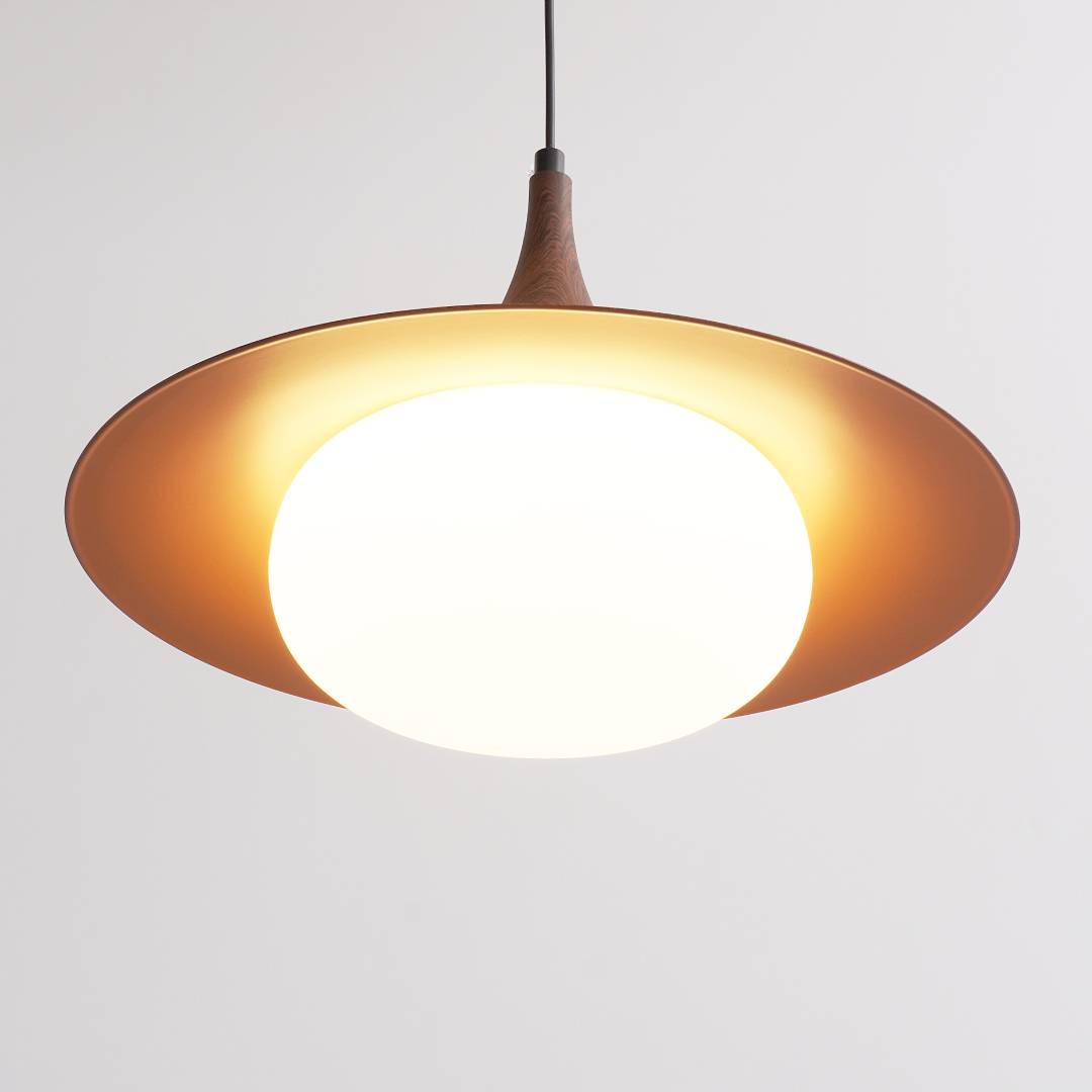 Modernist Swing Arm Pendant Light, Walnut Effect, 3000K LED