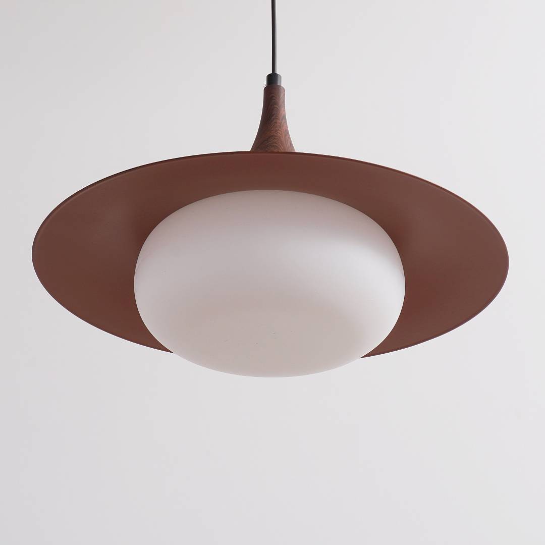 Modernist Swing Arm Pendant Light, Walnut Effect, 3000K LED