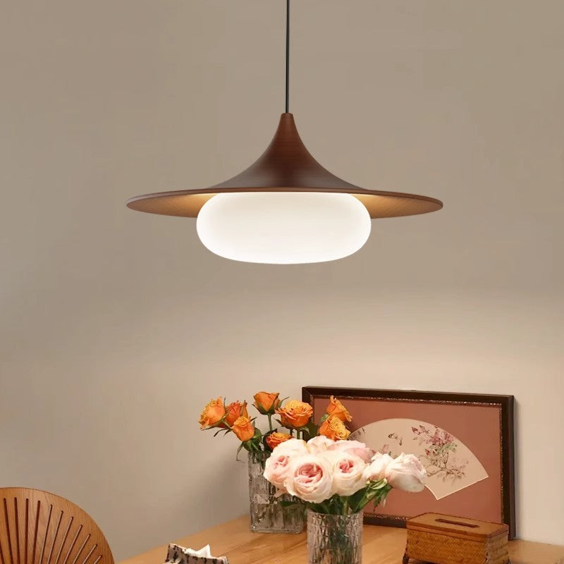 Modernist Swing Arm Pendant Light, Walnut Effect, 3000K LED