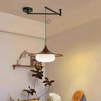 Modernist Swing Arm Pendant Light, Walnut Effect, 3000K LED