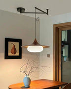 Modernist Swing Arm Pendant Light, Walnut Effect, 3000K LED