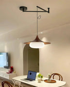 Modernist Swing Arm Pendant Light, Walnut Effect, 3000K LED