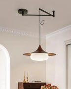 Modernist Swing Arm Pendant Light, Walnut Effect, 3000K LED