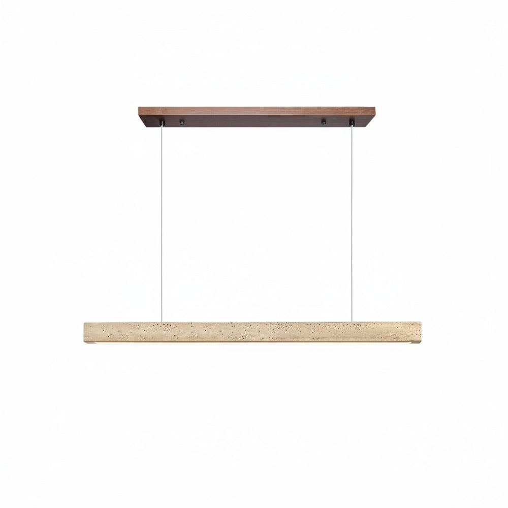 Linear Travertine and Wood Pendant Light, 3000K LED