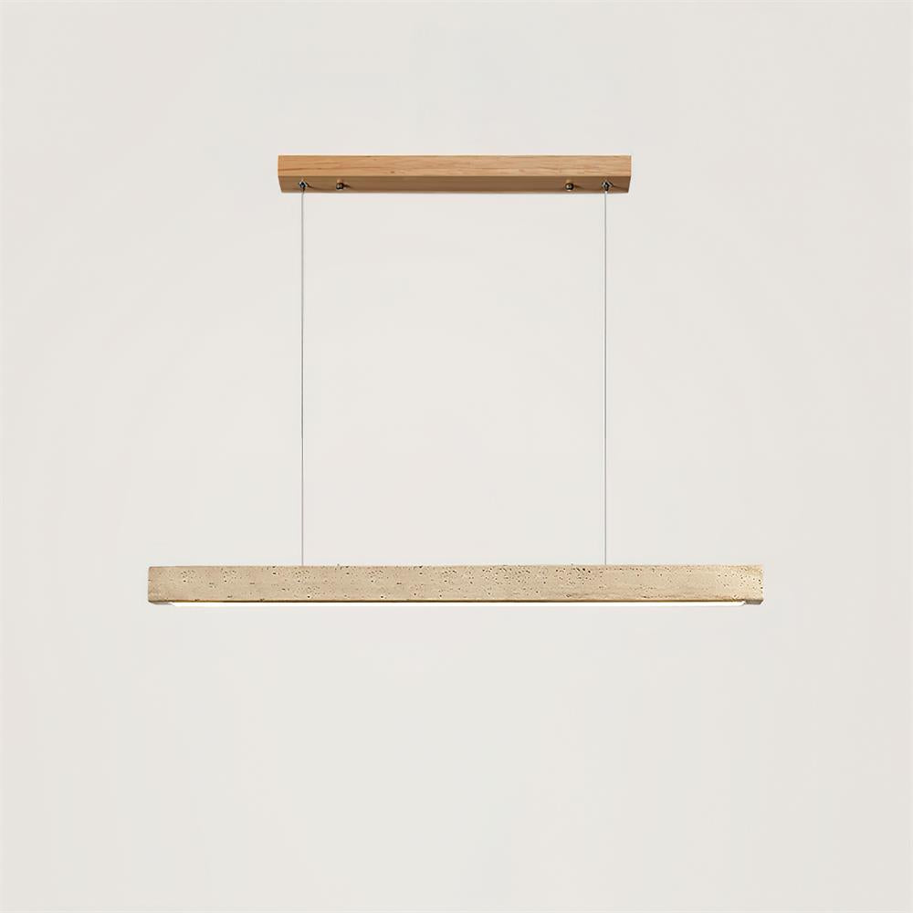 Linear Travertine and Wood Pendant Light, 3000K LED