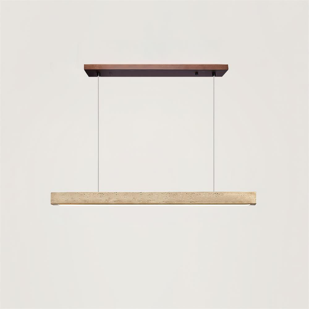Linear Travertine and Wood Pendant Light, 3000K LED
