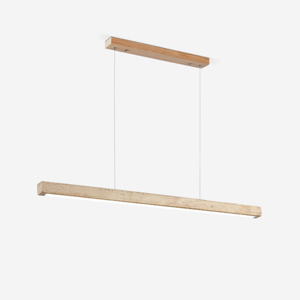 Linear Travertine and Wood Pendant Light, 3000K LED