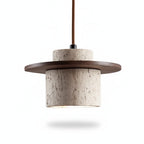 Travertine Pendant Light with Wooden Disc, 1 to 3 Lights
