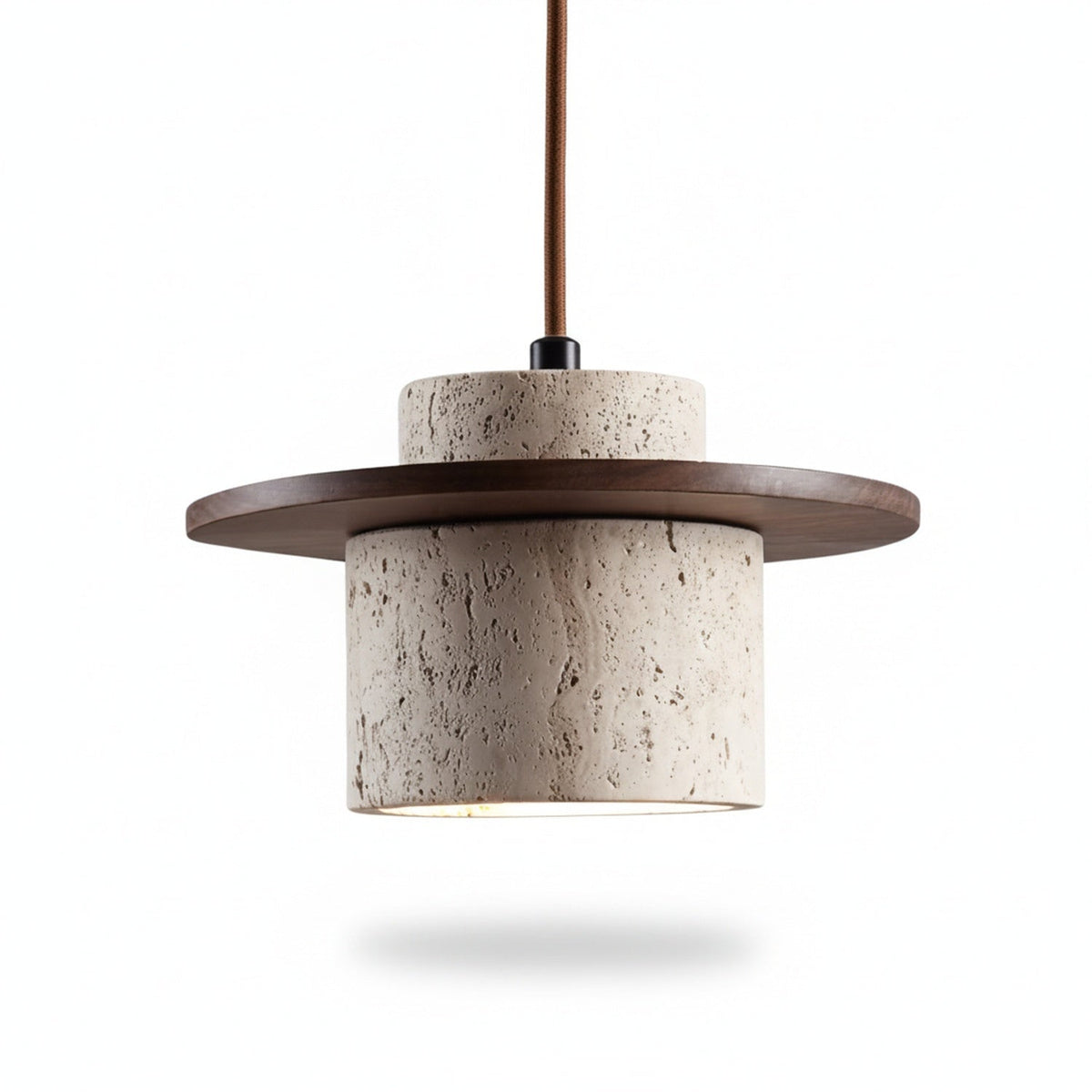 Travertine Pendant Light with Wooden Disc, 1 to 3 Lights
